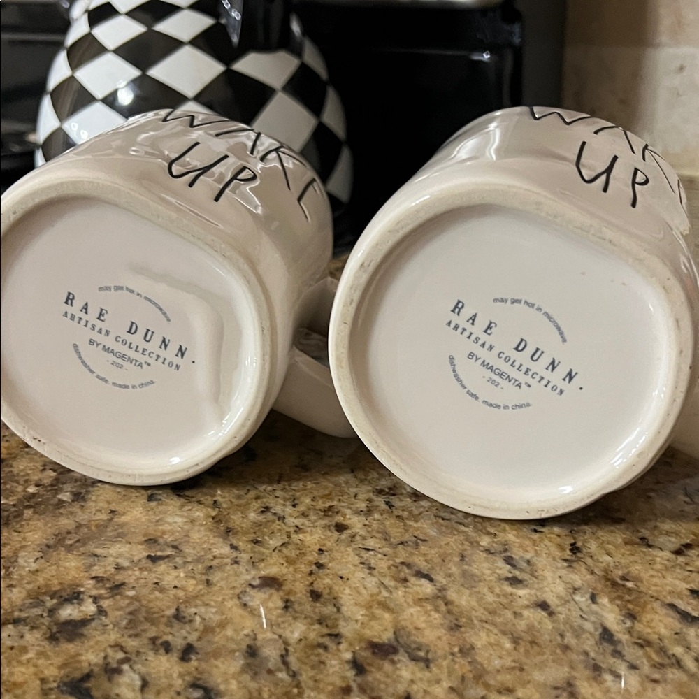 Rae Dunn Wake Up Mugs Pair - White EUC - Picture 2 of 2